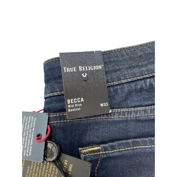 True Religion Becca Mid Rise Bootcut Jeans Size 33 Dark Wash Denim SKU 9279 - Picture 10 of 13